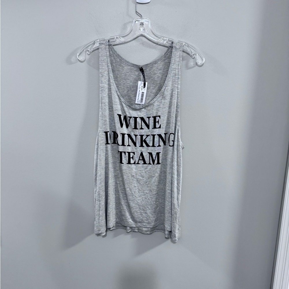 NWT Triumph Gray Relaxed Tank Top Wine Drinking Team. Size L